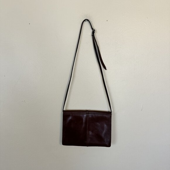 Vintage Brown Leather Crossbody Bag Purse Adjustable Strap Minimalist 10 x 7 in - Picture 3 of 11